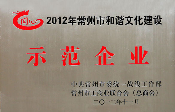 必发集团被评为2012年常州市协调文化建设树模企业